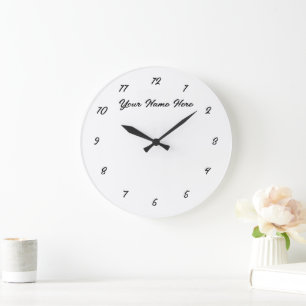Black White Wall Clock with Custom Text and Colour