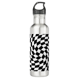 Black & White Warped Chequered Chequerboard 710 Ml Water Bottle