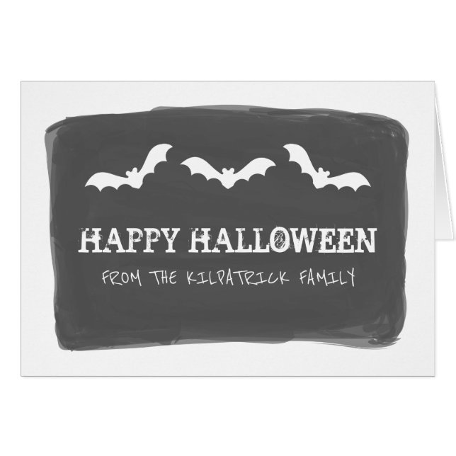 Black White Watercolor Bats Halloween Card (Front Horizontal)