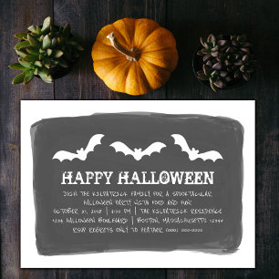 Black White Watercolor Bats Halloween Party Invitation