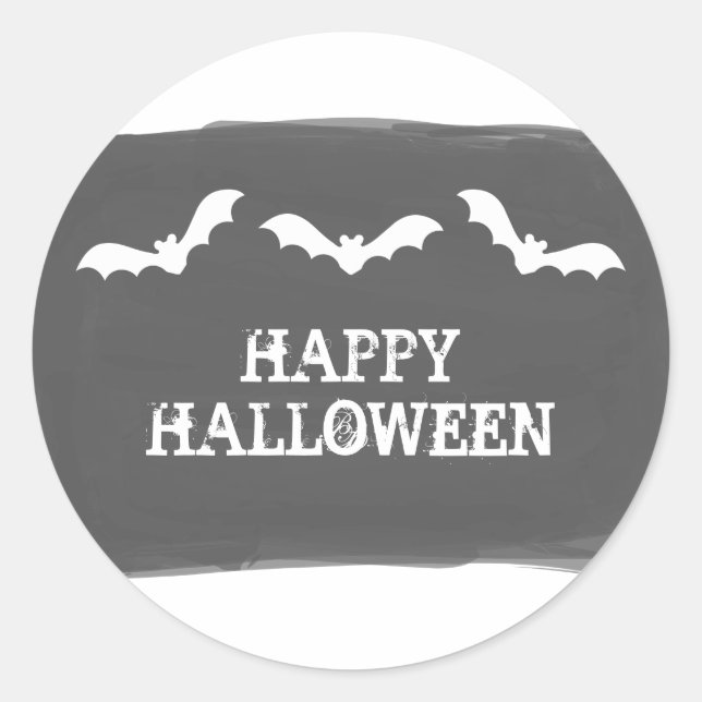Black White Watercolor Bats Halloween Stickers (Front)