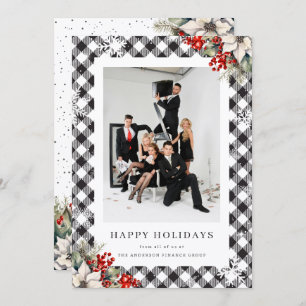 Black White Watercolor Botanical Photo Business Holiday Card