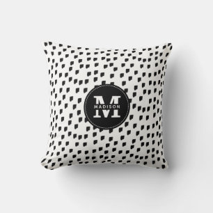 Black & White Watercolor Brushstroke Monogram  Cushion