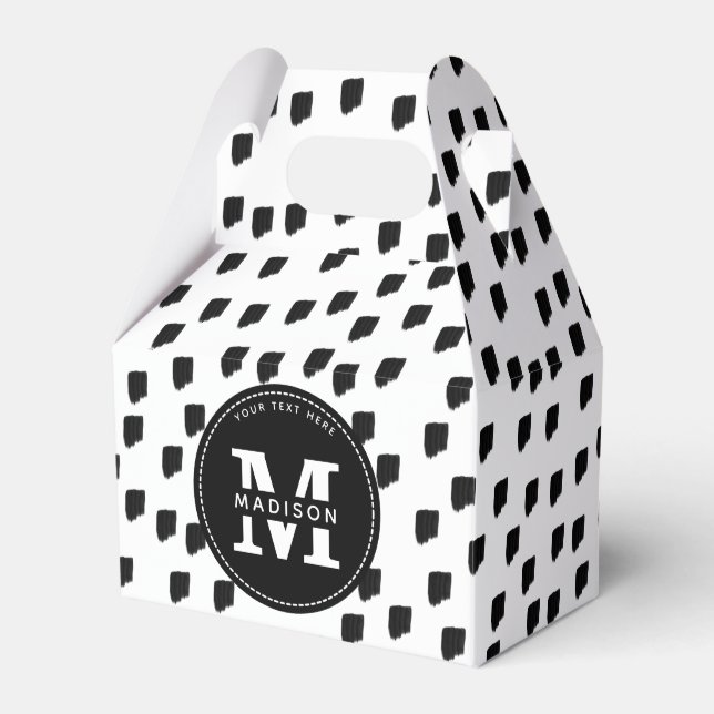 Black & White Watercolor Brushstroke Monogram Favour Box (Front Side)