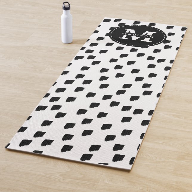 Black & White Watercolor Brushstroke Monogram Yoga Mat (In Situ)