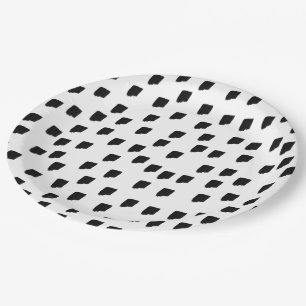 Black & White Watercolor Brushstroke Paper Plate