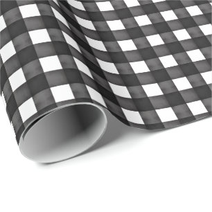 Black & White Watercolor Buffalo Plaid Wrapping Paper
