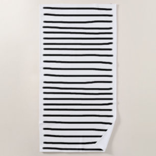 Black & White Watercolor Hand Drawn Lines Beach Towel