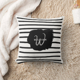Black & White Watercolor Hand Drawn Lines  Cushion
