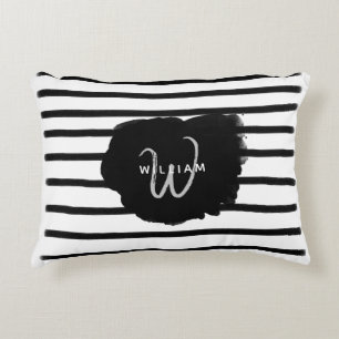 Black & White Watercolor Hand Drawn Lines Decorative Cushion