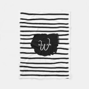 Black & White Watercolor Hand Drawn Lines Fleece Blanket