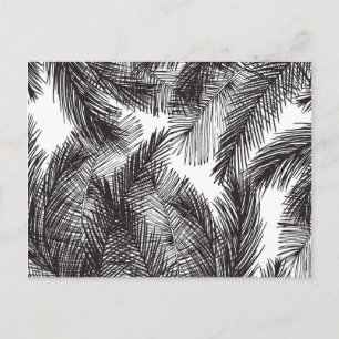 Black white watercolor hand painted palm trees postcard