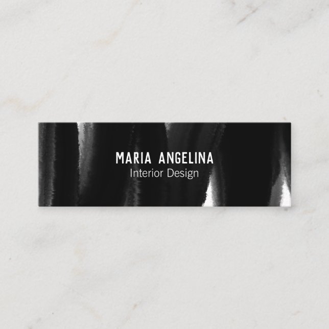 Black white watercolor inky brushstroke painting mini business card (Front)