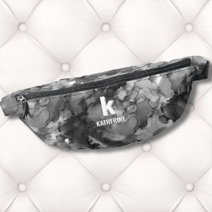 Black White Watercolor Monogram Initial Bum Bags