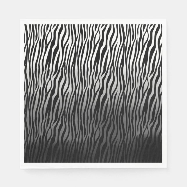 Black White Watercolor Ombre Zebra Print Napkin (Front)
