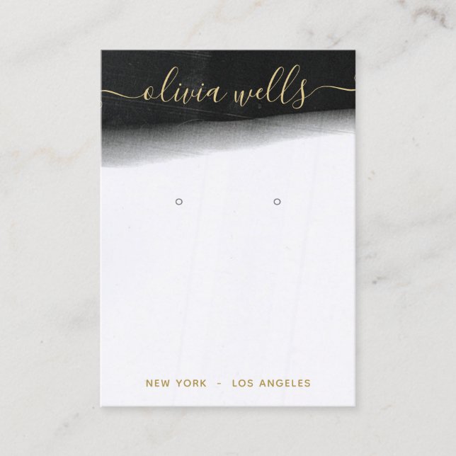 Black White Watercolor Script Earring Display Business Card (Front)