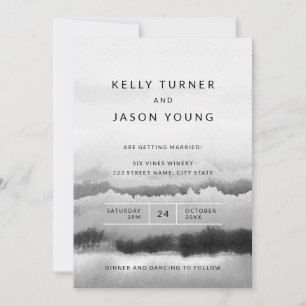 Black & White Watercolor Tie Dye Abstract Wedding Invitation