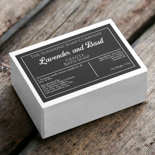 Black & white waterproof soap product label (Creator Uploaded)