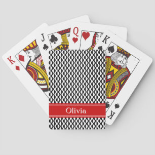 Black & White Waves Retro Pattern w/ Red Band Playing Cards