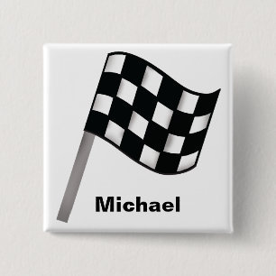 Black White Waving Checkered Flag Name Badge
