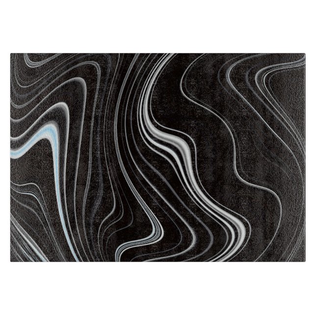 Black & White Wavy Abstraction Cutting Board (Front)