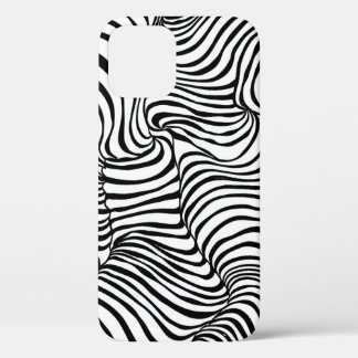 Black White Wavy Lines Abstract Zebra iPhone 12 Case