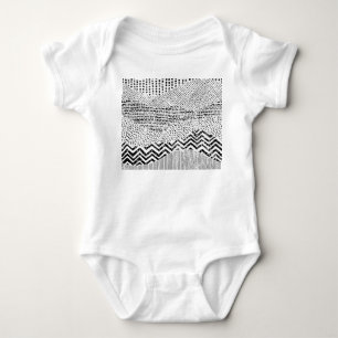 Black White Wavy Patchwork Ornament Baby Bodysuit