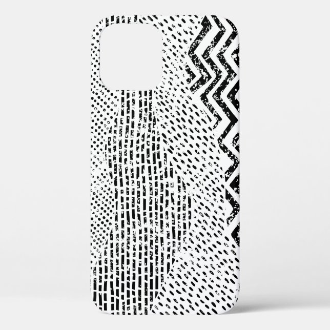 Black White Wavy Patchwork Ornament Case-Mate iPhone Case (Back)