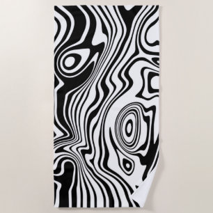 Black White Wavy Stripe Beach Towel