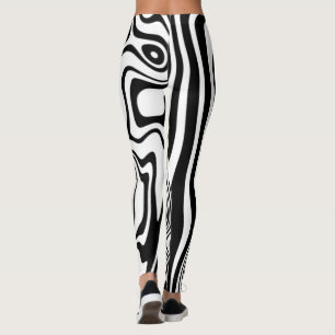 Black White Wavy Striped Leggings or Choose Colour