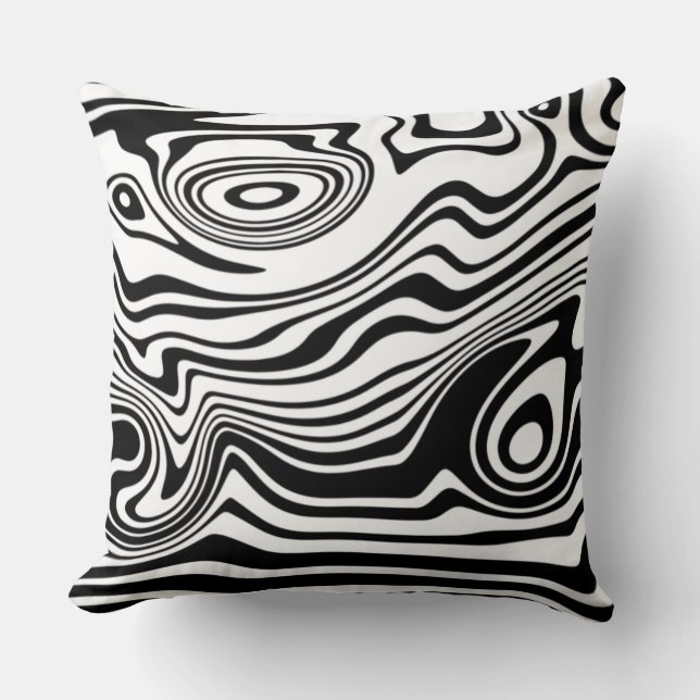 Black White Wavy Striped Throw Pillow Choose Colou (Front)