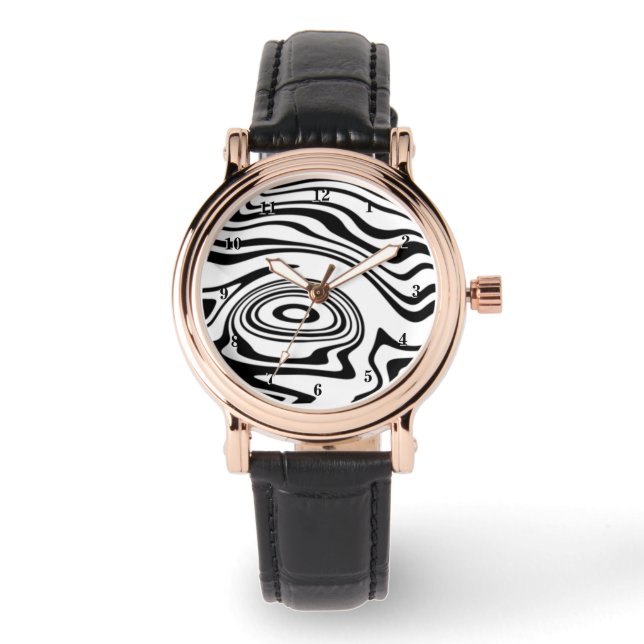 Black White Wavy Striped Watch (Front)