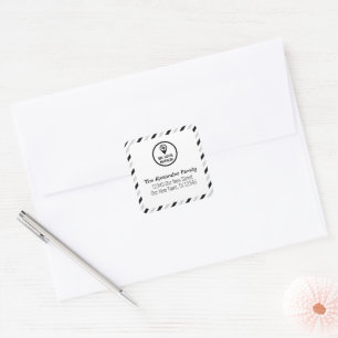 Black & White We Have Moved Striped Moving Square Sticker