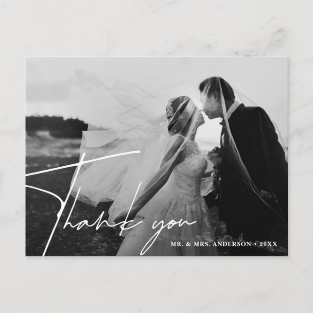 Black & White Wedding 2 Photo Thank You Postcard (Front)