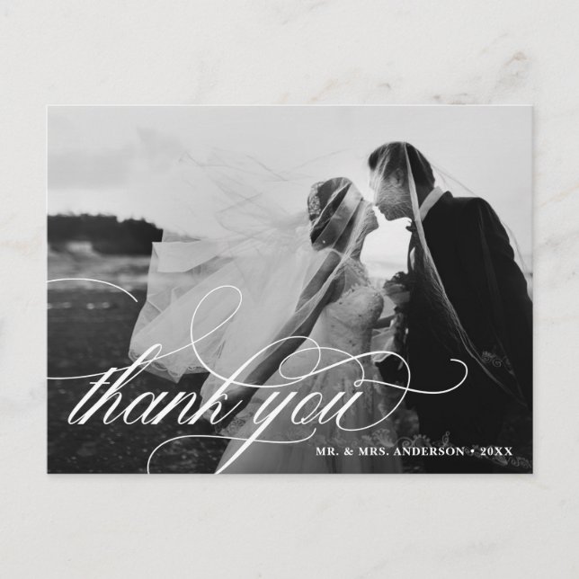 Black & White Wedding 2 Photo Thank You Postcard (Front)