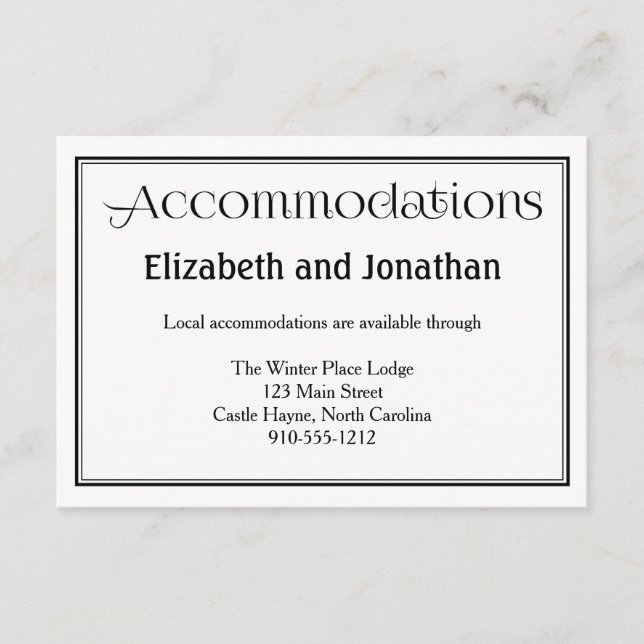 Black & White Wedding Accommodations Card (Front)