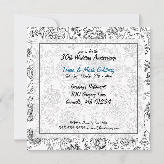 Black & White Wedding Anniversary Invitations (Front)