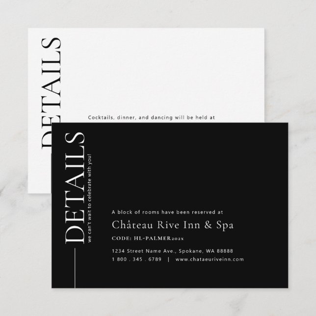 Black & White Wedding Details Enclosure Card (Front/Back)