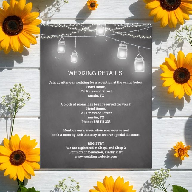 Black White Wedding Details Mason Jar Enclosure Card (Creator Uploaded)