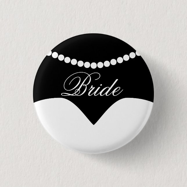 Black White Wedding Dress Pearl Necklace Bride 3 Cm Round Badge (Front)