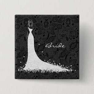 Black & White Wedding Dress & Vintage Lace 15 Cm Square Badge