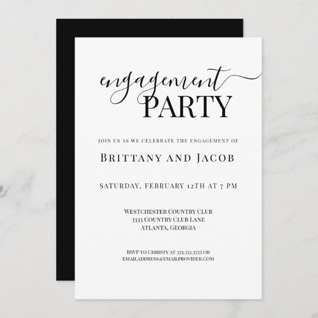 Black White Wedding Engagement Party Invitation (Front/Back)