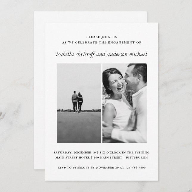 Black White Wedding Engagement Photo Invitation (Front/Back)