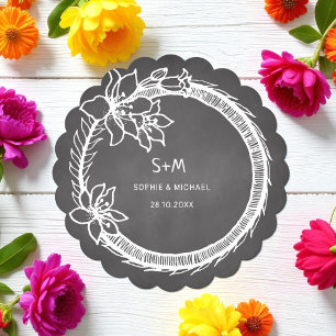 Black White Wedding Floral Paper Coaster