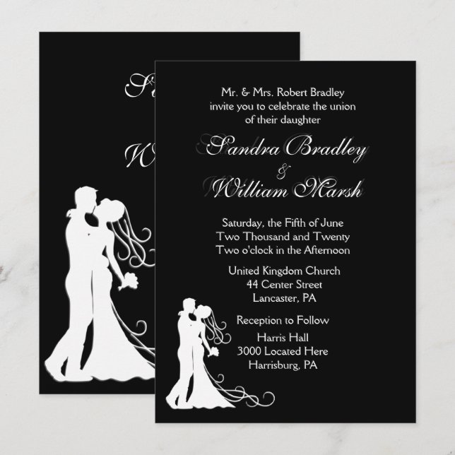 Black White Wedding Invitation (Front/Back)
