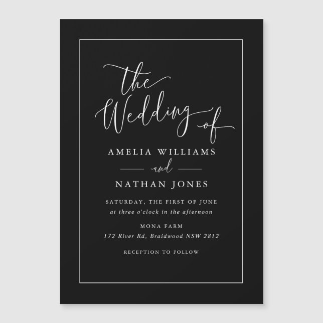 Black White Wedding Invitation Fridge Magnet (Front)