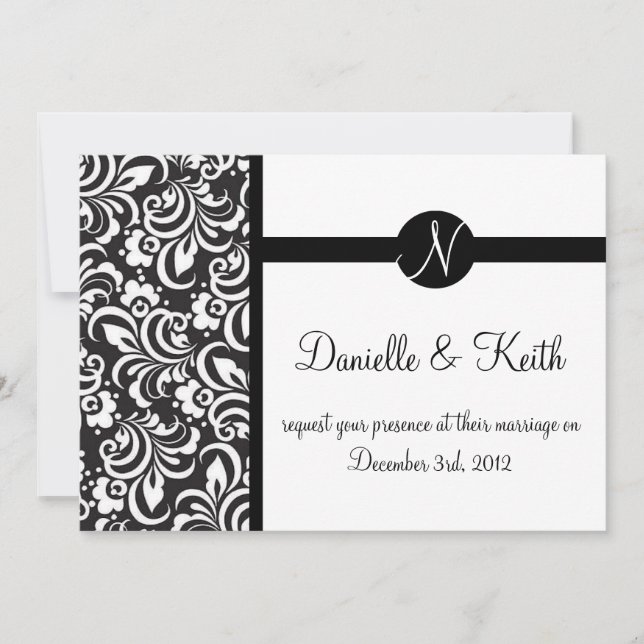 Black White wedding invitation monogram (Front)