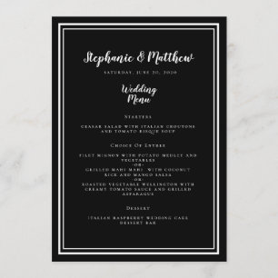 Black & White Wedding Menu Simple Framed Chic