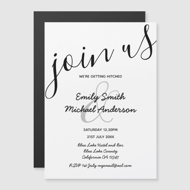 Black + White Wedding Modern Magnetic Handwritten (Front/Back)