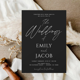 Black White Wedding Modern Typography Invitation
